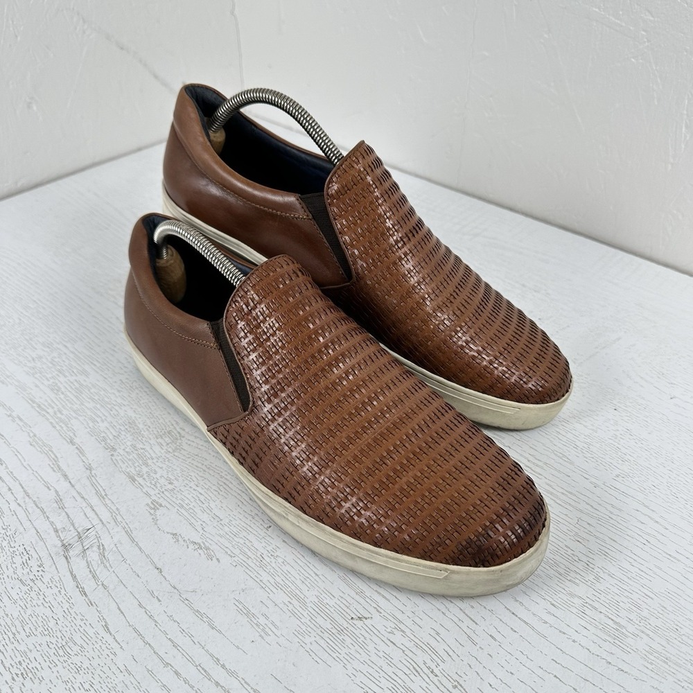 Robert Graham Dion Shoes Brown Men's 13 RGS5195 Woven Leather Lifestyle Sneaker